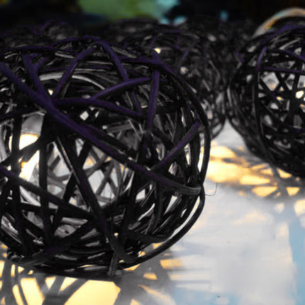 1 Set of Black 5cm Rattan Cane 20 Ball Battery Powered 3m String Lights Christmas Gift Home Wedding Party Bedroom Decoration Table Centrepiece
