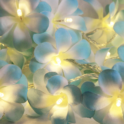 1 Set of 20 LED Tropical Blue Frangipani Flower Battery 3m String Lights Christmas Gift Home Wedding Beach Party Decoration Outdoor Table Centrepiece