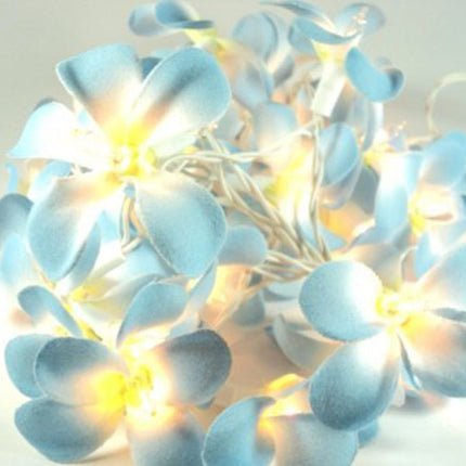1 Set of 20 LED Tropical Blue Frangipani Flower Battery 3m String Lights Christmas Gift Home Wedding Beach Party Decoration Outdoor Table Centrepiece