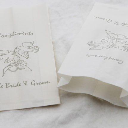 100 Pack Wedding Cake Bags Greaseproof Wax Paper Slice Take Home Favour Silver Doves
