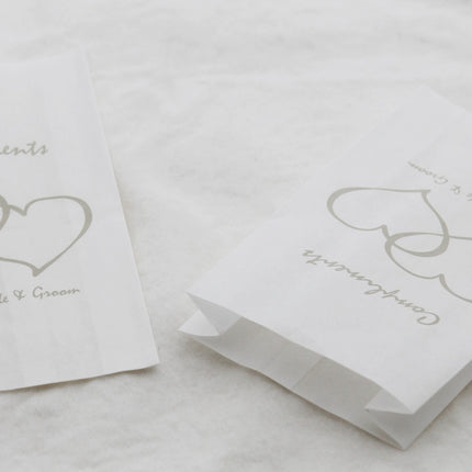 100 Pack Wedding Cake Bags Greaseproof Wax Paper Slice Take Home Favour Silver Heart n Message