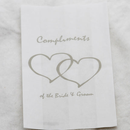 150 Pack Wedding Cake Bags Greaseproof Wax Paper Slice Take Home Favour Silver Heart n Message