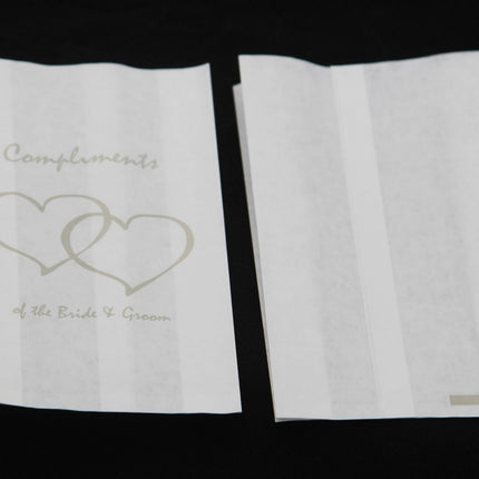 150 Pack Wedding Cake Bags Greaseproof Wax Paper Slice Take Home Favour Silver Heart n Message