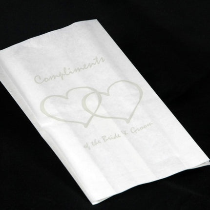 200 Pack Wedding Cake Bags Greaseproof Wax Paper Slice Take Home Favour Silver Heart n Message