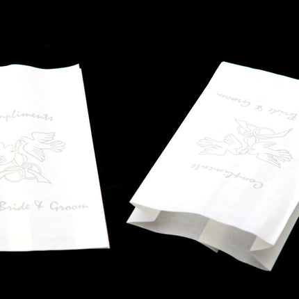 50 Pack Wedding Cake Bags Greaseproof Wax Paper Slice Take Home Favour Silver Doves