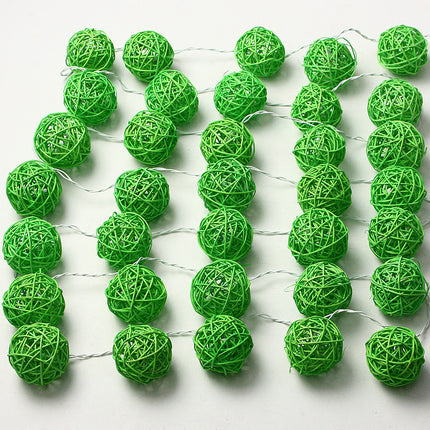 1 Set of Green 5cm Rattan Cane 50 Ball Battery Powered LONG 5m String Lights Christmas Gift Home Wedding Party Bedroom Decoration Table Centrepiece