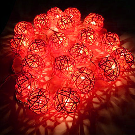 1 Set of Orange 5cm Rattan Cane 50 Ball Battery Powered LONG 5m String Lights Christmas Gift Home Wedding Party Bedroom Decoration Table Centrepiece