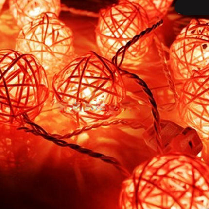1 Set of Orange 5cm Rattan Cane 50 Ball Battery Powered LONG 5m String Lights Christmas Gift Home Wedding Party Bedroom Decoration Table Centrepiece