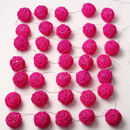 1 Set of Pink 5cm Rattan Cane 20 Ball Battery Powered 3m String Lights Christmas Gift Home Wedding Party Bedroom Decoration Table Centrepiece