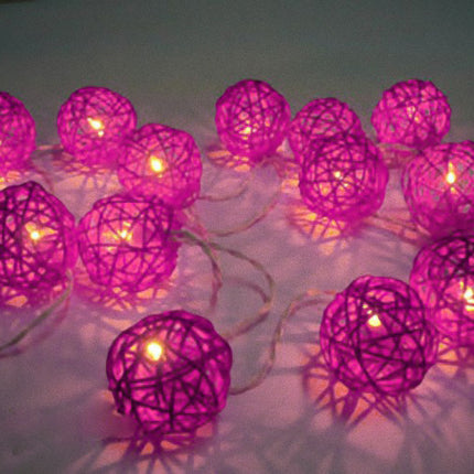 1 Set of Pink 5cm Rattan Cane 20 Ball Battery Powered 3m String Lights Christmas Gift Home Wedding Party Bedroom Decoration Table Centrepiece