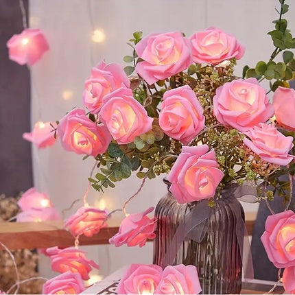 20 Pink Rose 3D Fairy Lights 3M String, Battery (AA) Indoor & Outdoor Decorations Wedding Valentines Romantic Room Table Lighting