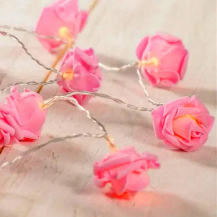 50 Pink Rose 3D Fairy Lights 5M LONG String, Battery (AA) Indoor & Outdoor Decorations Wedding Valentines Romantic Room Table Lighting