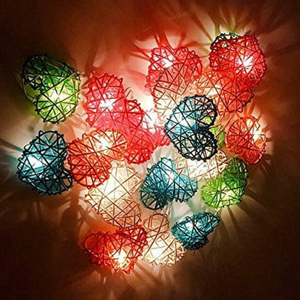 50 Rainbow 3D Hollowed Rattan Heart-Shaped 5M LONG String Fairy Lights, Battery (AA) Indoor & Outdoor Decorations Birthday Kids Celebration PartyRoom Table Lighting