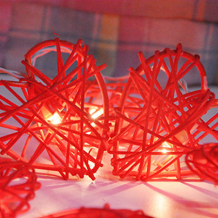 50 Red 3D Hollowed Rattan Heart-Shaped 5M LONG String Fairy Lights, Battery (AA) Indoor & Outdoor Decorations Wedding Valentines Romantic Room Table Lighting