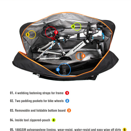 SPORTACE Bike Plane Bag Portable Soft Shell Travel Case Mountain Hybrid BMX Road Bike - 120CM X 75CM BK11- Black