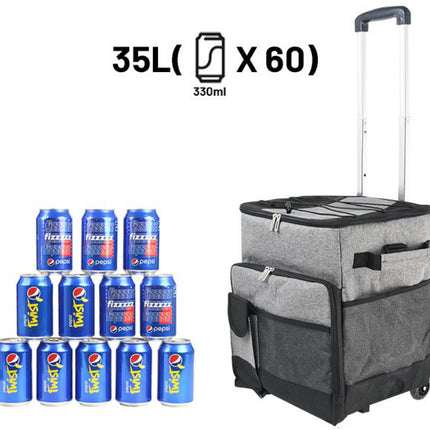Cooler Picnic Bag Trolley Thermally Insulated - 36L - 60 cans - Grey - Drinks Food Cool Bag Rainproof