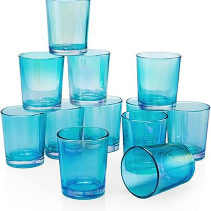 10 Pack Turquoise Glass Votive Tealight Candle Holders House Party Centerpiece Xmas Wedding Decor Glass Candlestick Party Decorations Bridal Baby Shower Event