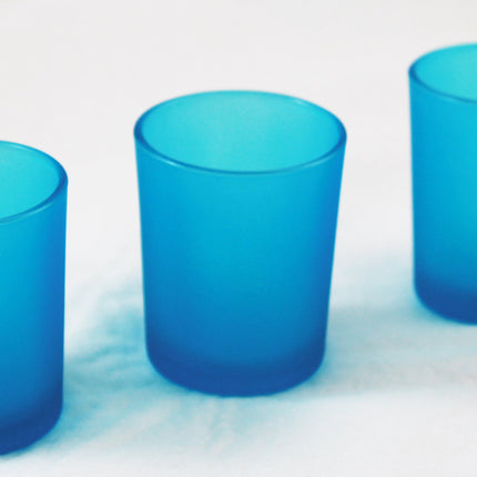 10 Pack Turquoise Frosted Glass Votive Tealight Candle Holders House Party Centerpiece Xmas Wedding Decor Glass Candlestick Party Decorations Bridal Baby Shower Event