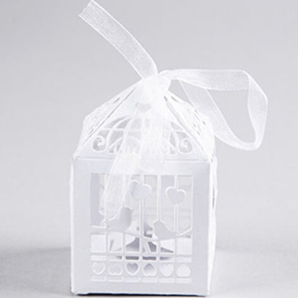 50 Piece Pack - White Dove Bird Heart Wedding Bomboniere Favor Lolly Gift Card Box
