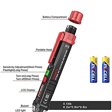 KAIWEETS HT100 Non Contact Voltage Tester AC Electricity Detect Pen 12V-1000V/48V-1000V Dual Range with LCD Display LED Flashlight Buzzer Alarm Wire Breakpoint Finder