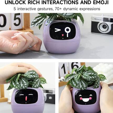 Intelligent Flower Pot, Electronic Bud, Maintenance Plant Assistant, Fun Interactive Flower Pot, Indoor Green Planting Monitoring, LCD Screen Display, Cell Phone APP Connection (White)