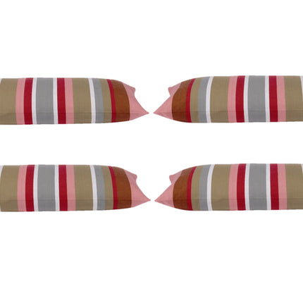 Pack of 4 Corban Rose Pink Based Striped Cushion Cover Multicoloured Rectangle 35x70cm