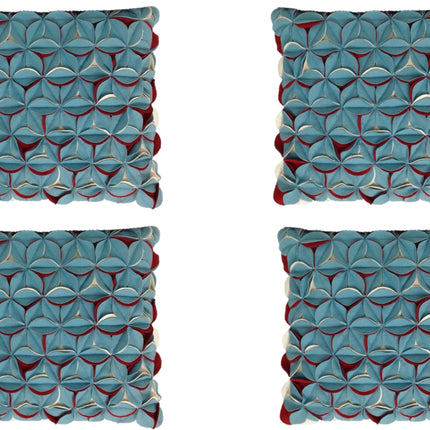 Pack of 4 Covers Amelie Aqua Blue & Red 3D Texture Cushion Covers