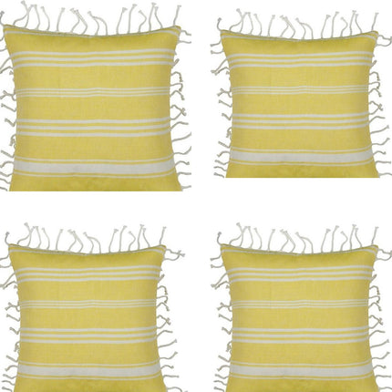 Pack of 4 Fresh Yellow & White Striped Cushion Cover with knotted edging