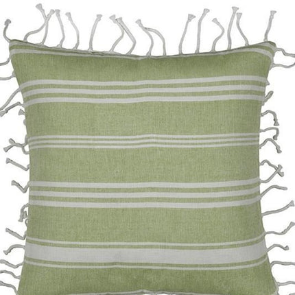 Pack of 4 Fresh Green & White Striped Cushion Cover with white knotted edging