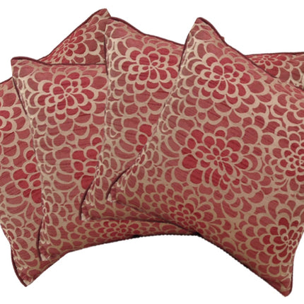 Pack of 4 Flower Marone Petal Design Square Cushion Covers Maroon