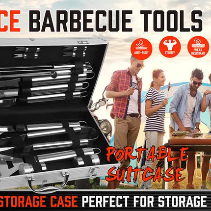18Pcs BBQ Tool Set Stainless Steel Barbecue Utensil Cooking Grill Outdoor Cook
