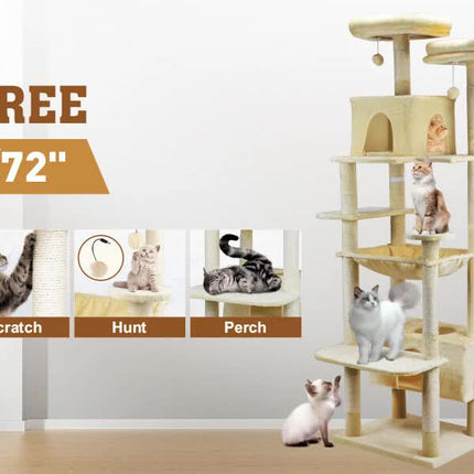 VaKa 184cm Road Cat Tree Tower Scratching Post Scratcher Condo with Big Hammock