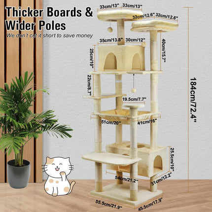 VaKa 184cm Road Cat Tree Tower Scratching Post Scratcher Condo with Big Hammock