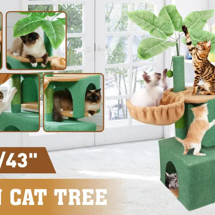 VaKa 1.1M Cat Tree Scratching Post Palm Tree Cat Post Dangling Balls Cat Toy