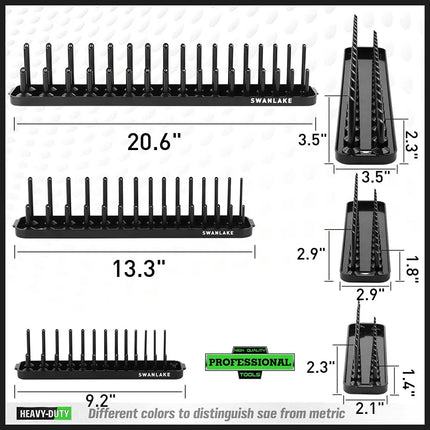 SWANLAKE 6PCS Socket Holder Tray Rack – Metric & SAE, 1/4" 3/8" 1/2" Drive