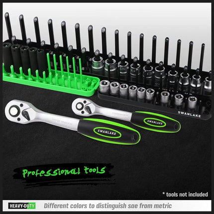 SWANLAKE 6PCS Socket Holder Tray Rack – Metric & SAE, 1/4" 3/8" 1/2" Drive