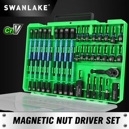 SWANLAKE 41Pcs 1/4" Magnetic Nut Driver Set SAE Metric Adapter Kit with Case