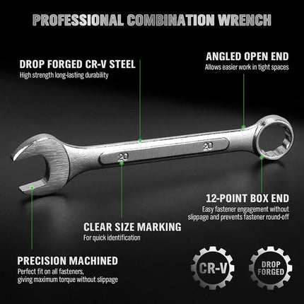 Swanlake 19Pc Stubby Spanner Set Metric 6-24mm Crv 12 Point Open End with Pouch