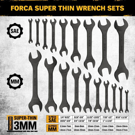 ELEAD 19Pcs 3mm Super Thin Wrench Set SAE Metric Chrome Vanadium Steel Tools