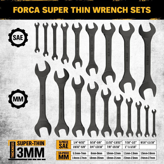 ELEAD 19Pcs 3mm Super Thin Wrench Set SAE Metric Chrome Vanadium Steel Tools