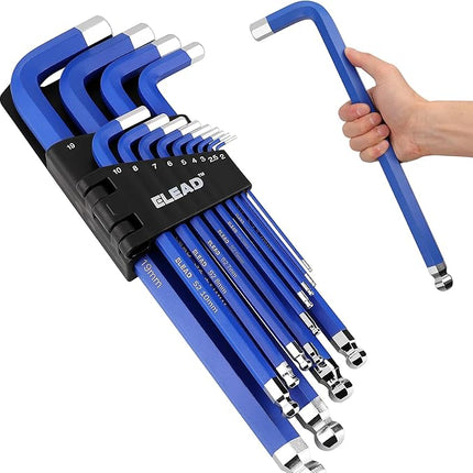 ELEAD Jumbo Hex Key Allen Wrench Set | 13-Piece Metric 2-19mm | Long Ball End Durable CR-V | Automotive | Mechanic | Furniture | Professional Grade Tools