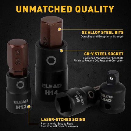 ELEAD 16Pc Metric Hex Bit Socket Set Allen Socket S2 Steel Socket Adapter