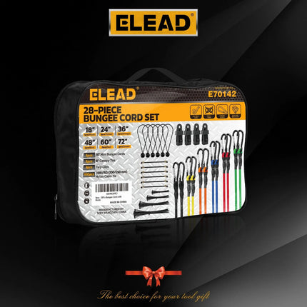 ELEAD 28PCS Bungee Cord Set Carabiner Hooks Assorted Sizes Heavy Duty Tie Down
