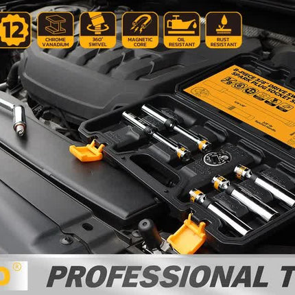 8-Piece 3/8" Drive Magnetic Swivel Spark Plug Socket Set Spark Plug Removal Tool