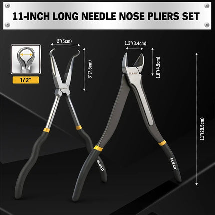 ELEAD 5Pcs 11" Long Reach Needle Nose Pliers Set w/ Magnetic Racks&Roll-Up Pouch