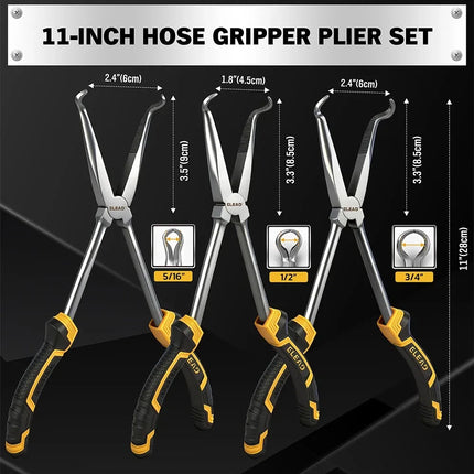 ELEAD 3PCS 11" Hose Gripper Pliers Long Reach Spark Plug Boot w/ Magnetic Racks