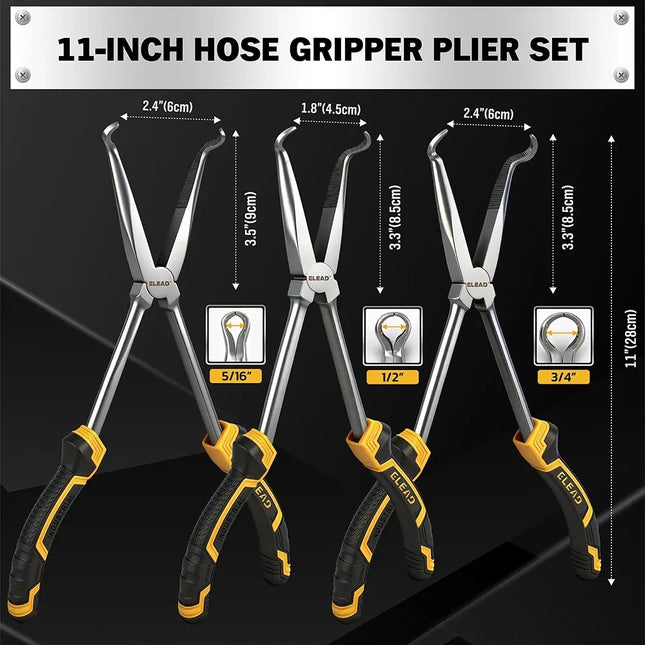 ELEAD 3PCS 11" Hose Gripper Pliers Long Reach Spark Plug Boot w/ Magnetic Racks