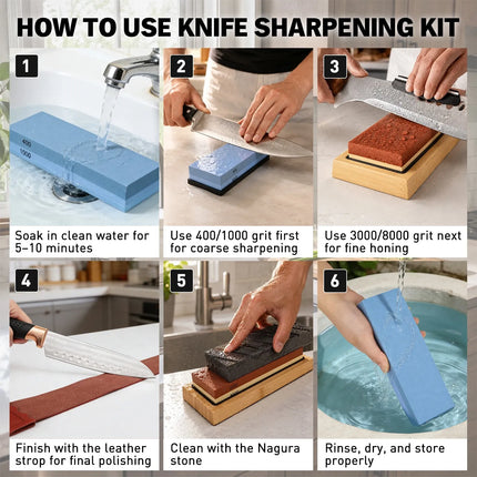 Elead 10pcs Knife Sharpening Stone Kit 400/1000 3000/8000 Grit Whetstone Set