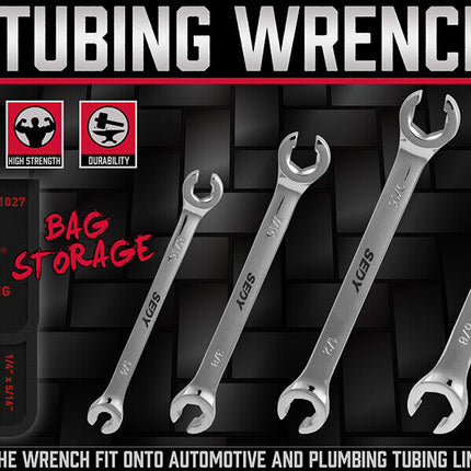 SEDY 4Pc Flare Nut Spanner Set SAE Brake Line Wrench Offset Head Organizer Pouch