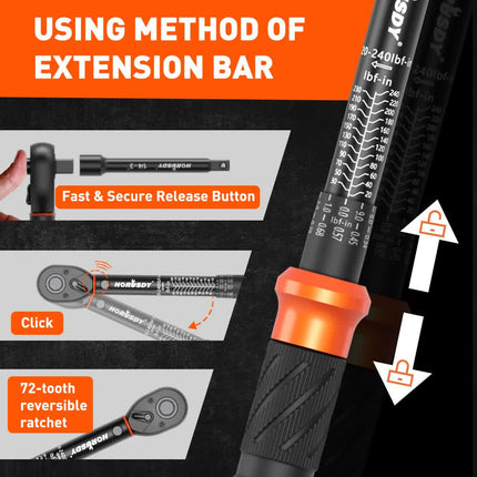3Pc 1/4" Drive Click Torque Wrench Ratchet Socket Adaptor Extension WorkShop